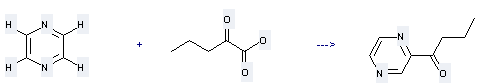 1-Butanone,1-(2-pyrazinyl)- can be obtained by Pyrazine and 2-Oxo-valeric acid 